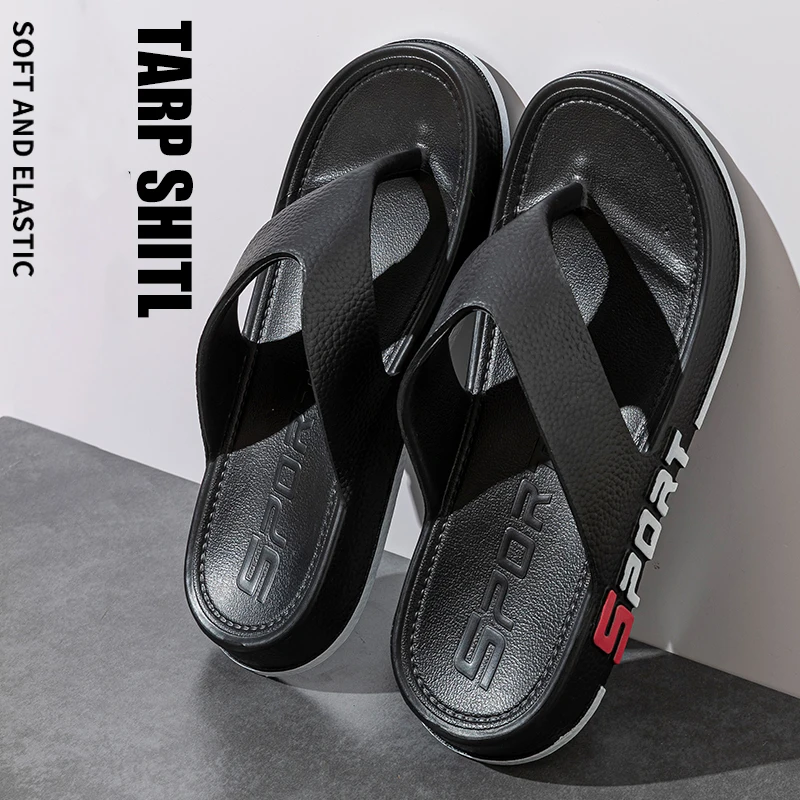 

Men's Thick Bottom Outdoor Clip Toe Slippers Summer 2026 Letter Print Thick Sole Flip Flops Man Non Slip Beach Pool Sandals 45