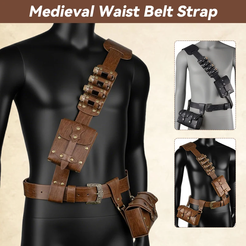 

Retro Medieval Alchemy Bottle Waist Bag PU Leather Shoulder Strap Pouch Fantasy Fanny Pack Halloween Witch Wizard Cosplay Props