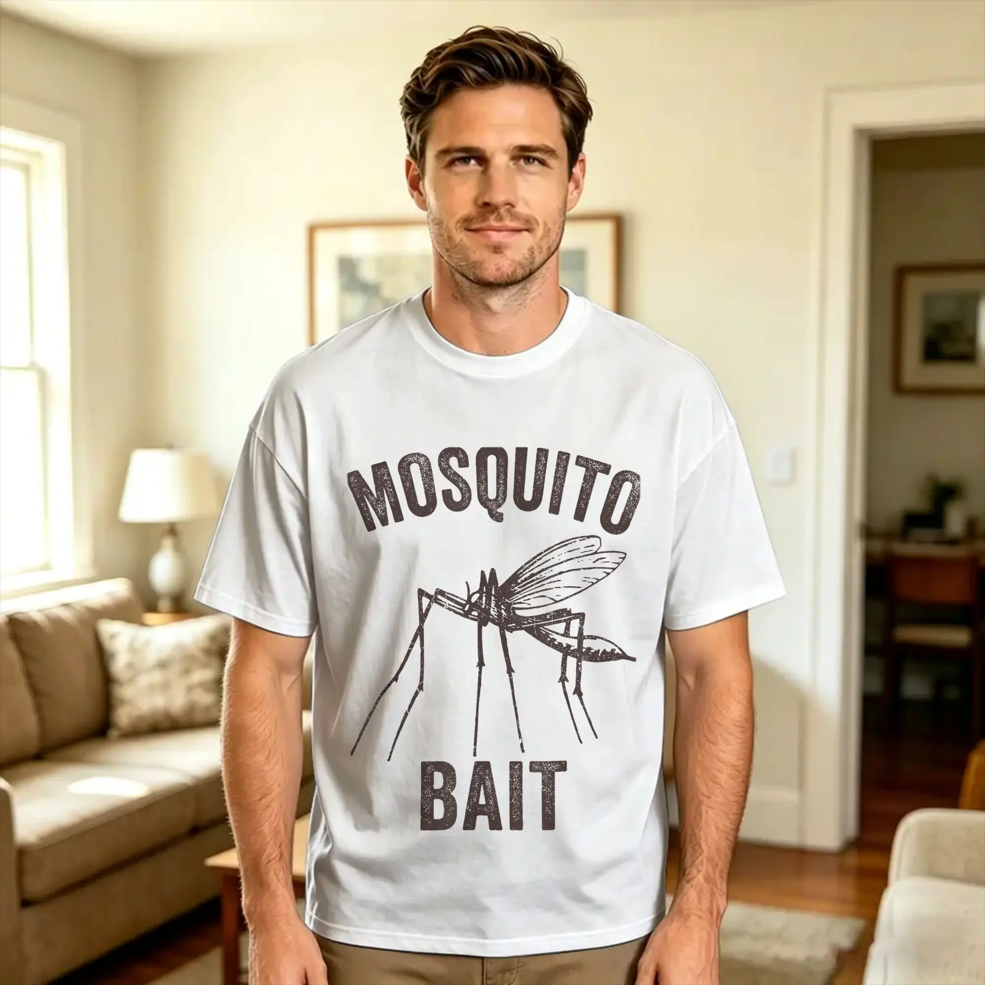 Men's Mosquito Bait Funny Mosquitoes Insect Bug Bite Magnet Humor  T Shirts 100% Cotton Clothes Streetwear Short Sleeve T-Shirt