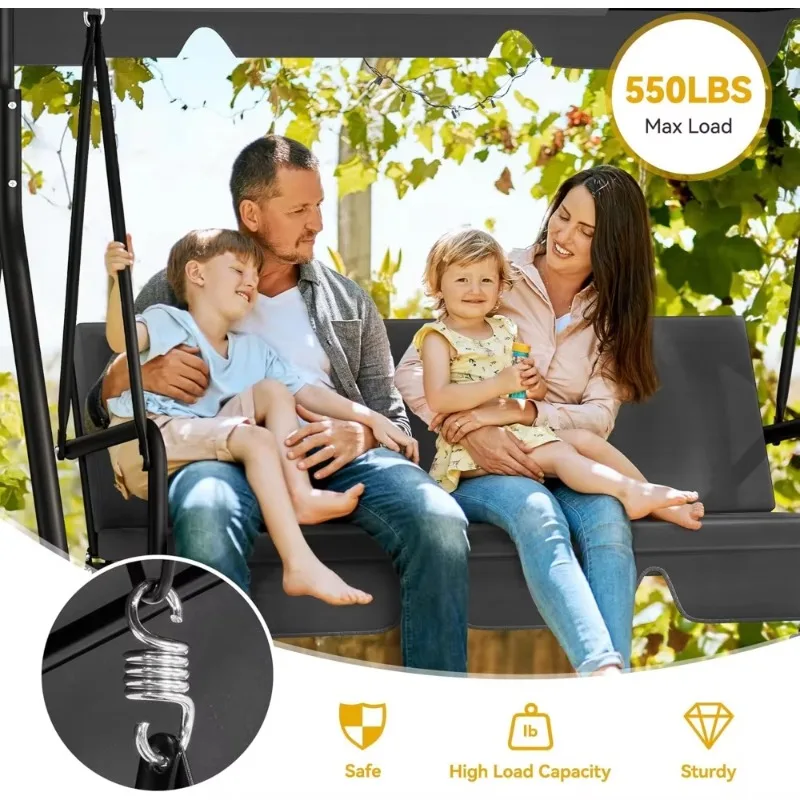 

Patio Swing, w/Adjustable Canopy Outside Swing Bench w/Removable Cushion, Suitable for Backyard, Garden, Yard, Poolside&Balcony