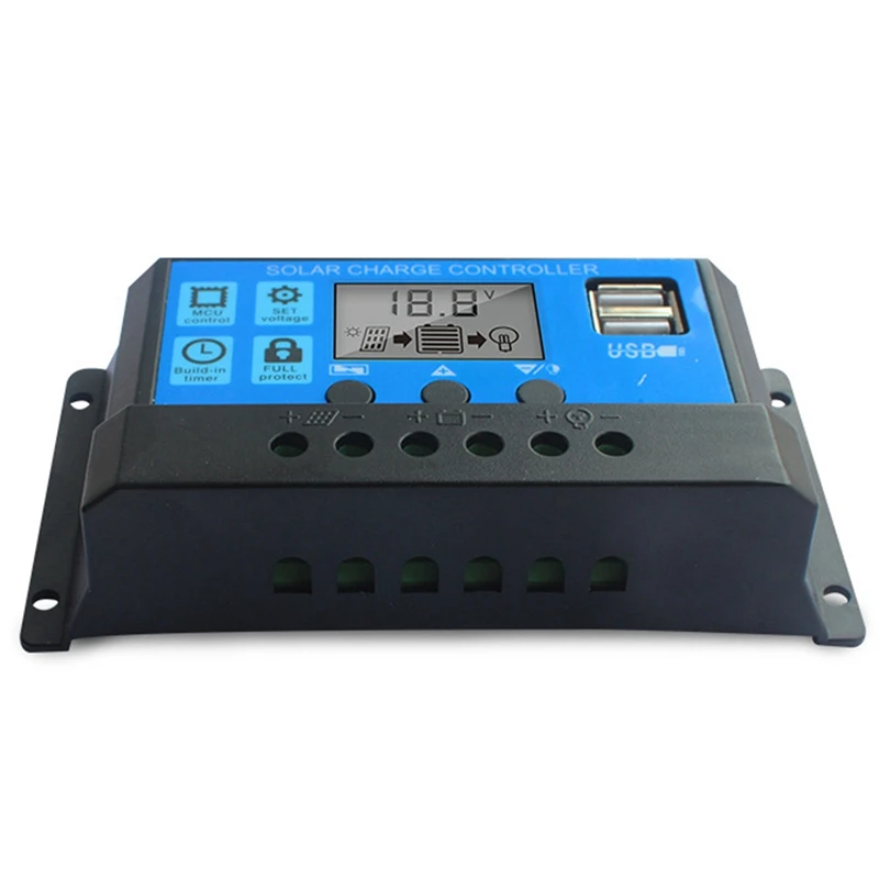 30A Solar Charge Controller With 5V Dual USB Ports Display Adjustable Parameters LCD Display And Timer Set On/Off Time