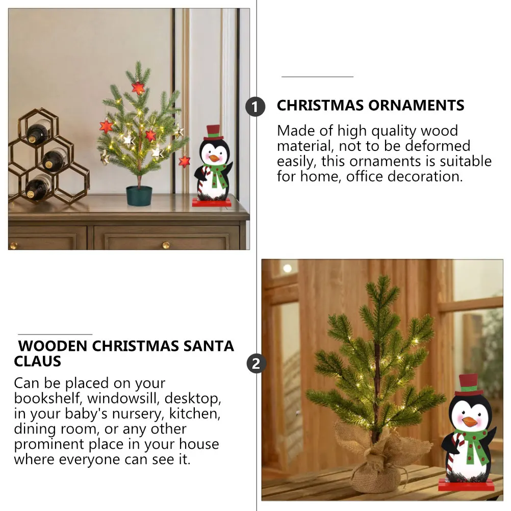 

1pc Wooden Christmas Penguin Decoration Desktop Adornment For Christmas Ornament Home Room Party Decor Xmas Gift
