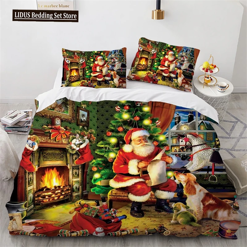 

Cartoon Christmas Santa Claus Bedding Set Boys Girls Twin Queen Size Duvet Cover Pillowcase Bed Kids Adult Home Textileextile