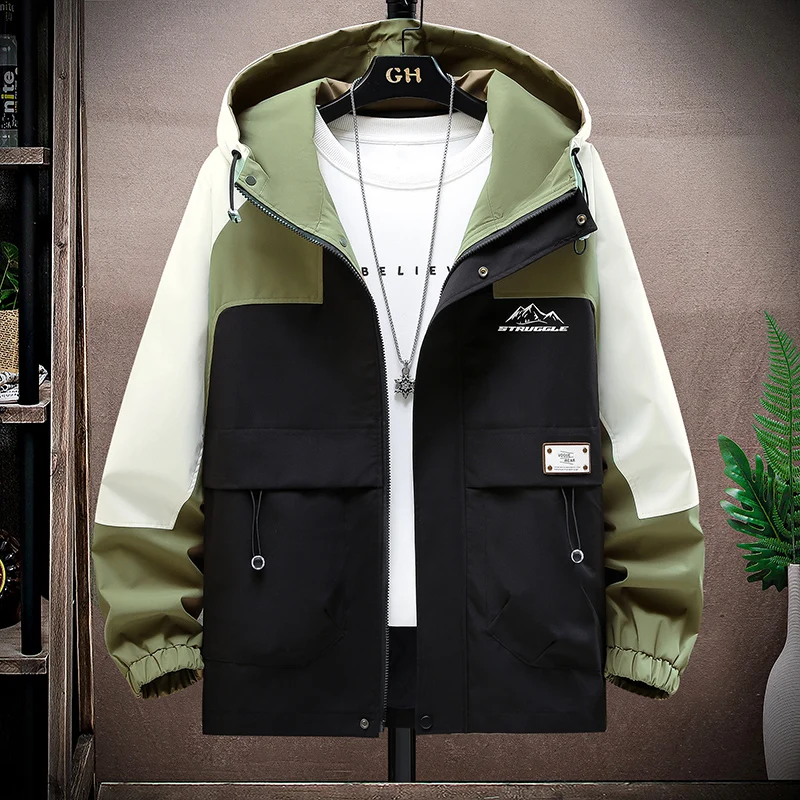 

Color Blo Sports Jaet Men's Spring Autumn Casual Faionable Hooded Polyester Jaet Antistatic Regular Fit Zipper Decorated