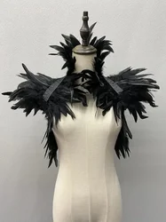 Chal de plumas naturales para mujer, chal negro de lujo para Halloween, envolturas de hombro, Sexy, Punk, gótico