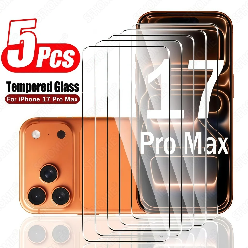 5 Stück HD Gehärtetes Glas Displayschutzfolie für iPhone 11 12 13 14 15 16 17 Pro Max 14 15 16 Plus Air 16e 17e Glasschutzfolie
