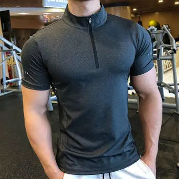 Männer Lauf T-shirt Kurzarm Nacht Laufen Reflektierende Quick Dry Sweatshirt Männliche Gym Jogging Top Halbe Zipper Kleidung