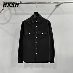 HKSH Men's Tide Streetwear Autumn Winter New Dark Punk Safari Style Pocket Button Square Collar Shirt Jackets Chic Coats HK2807