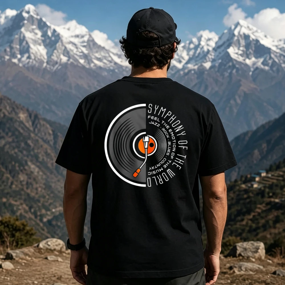 Vintage Vinyl Record Symphony of The World Music Graphic T-Shirt Men Cotton Short Sleeve Rock Jazz Blues Lover Casual Tee Gift