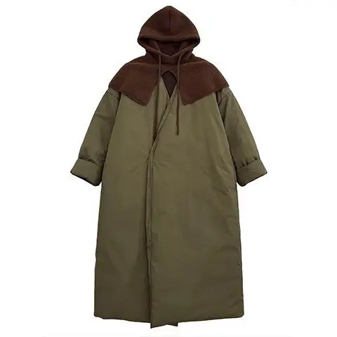 Autumn and Winter New Women's Down Cotton Jacket Loose Splicing Knitted Neck Windproof Cotton Jacket