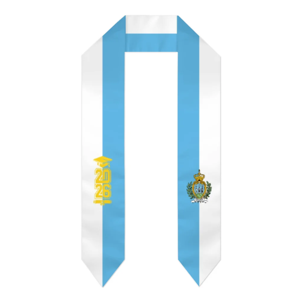 

Class of 2026 San Marino Flag Scarf Graduation Sash Stole International Study Abroad Adult Unisex Party Accessory Top Print