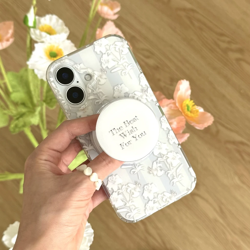 

Полноэкранный чехол в полоску с цветами лилии и держателем, магнитный чехол для телефона с беспроводной зарядкой для iPhone 16, 15, 14, 13 Pro Max