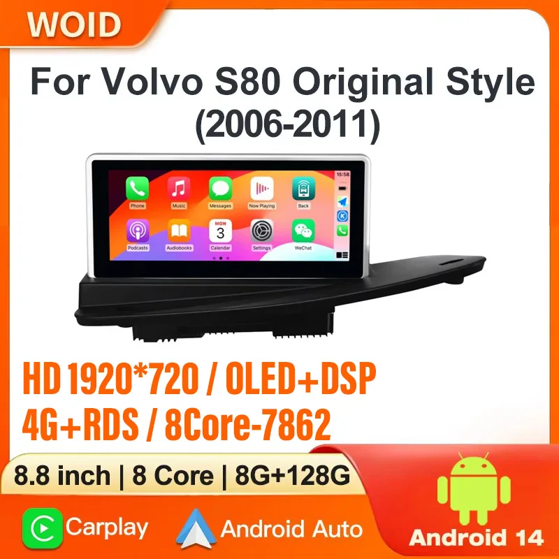 

Android14 Car Radio Multimedia Video Player GPS NAVI Stereo For Volvo S80 V70 XC70 2006-2011 BT DSP RDS 4G CarPlay screen RHD