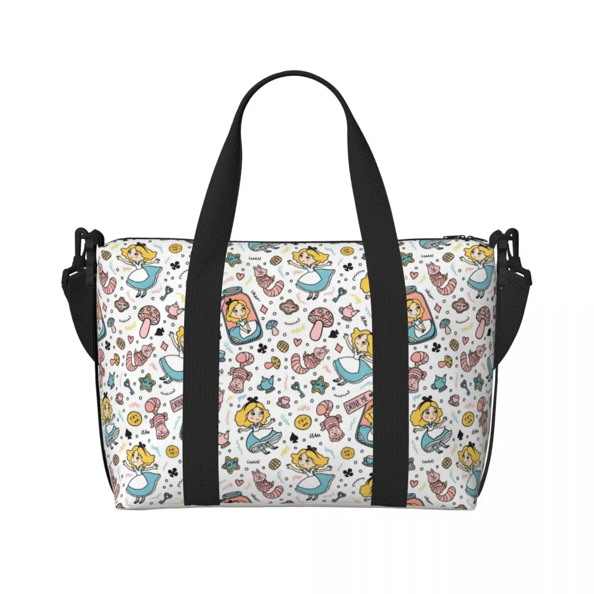 

Custom Alice In Wonderland Tote Bag Women Large Capacity Anime Gym Beach Shoulder Travel Bag