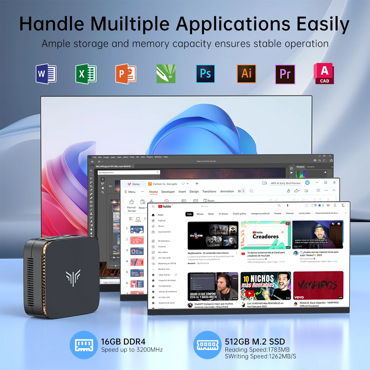 ACEMAGIC Intel N150/N95 ミニホスト 11 Pro デスクトップ 4K デュアルディスプレイ RAM 16GB SSD 512GB/1TB 3.6GHz 家庭/オフィス向けミニPC