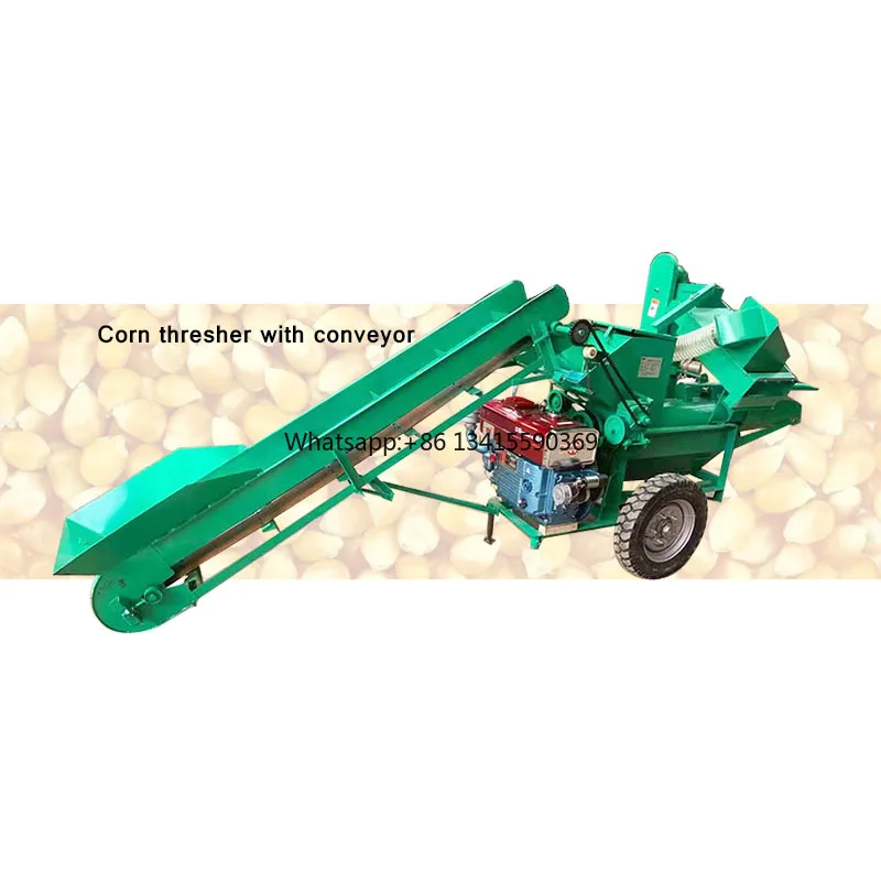 High Power Fan Automatic Corn Thresher Corn Thresher Corn Threshing Screening Machine With Conveyor Belt