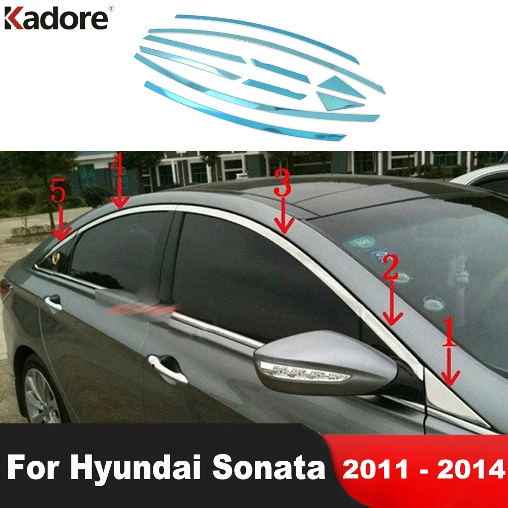 For Hyundai Sonata 8 i45 2011 2012 2013 2014 Stainless Steel Car Upper Window Frame Sill Trims Molding Garnish Strip Accessories