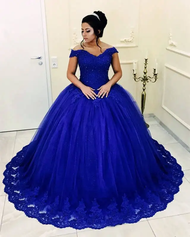 

ANGELSBRIDEP ярко-синие красные платья Quinceanera с кружевной аппликацией бисером бальное платье с открытыми плечами 15 лет платье для 16-летнего выпускного вечера