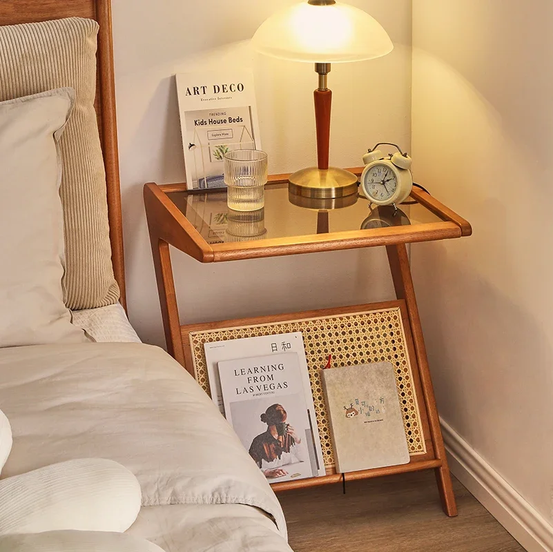 

Solid wood edge few removable cherry wood rattan living room glass small storage