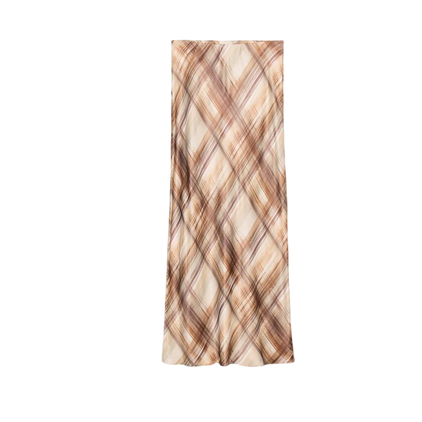 Nueva llegada de invierno, diseño de mujer, cintura elástica, textura satinada de seda, falda Midi Ci Commute, corte en A, corte ajustado, fibra de poliéster