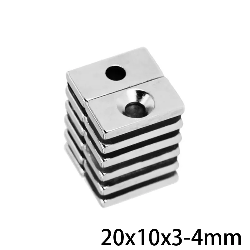 5~100PCS 20x10x3-4 Block Powerful Magnet 4mm hole Bulk Sheet Magnet 20x10x3mm-4mm Strong Permanent NdFeB Magnets 20*10*3-4 mm