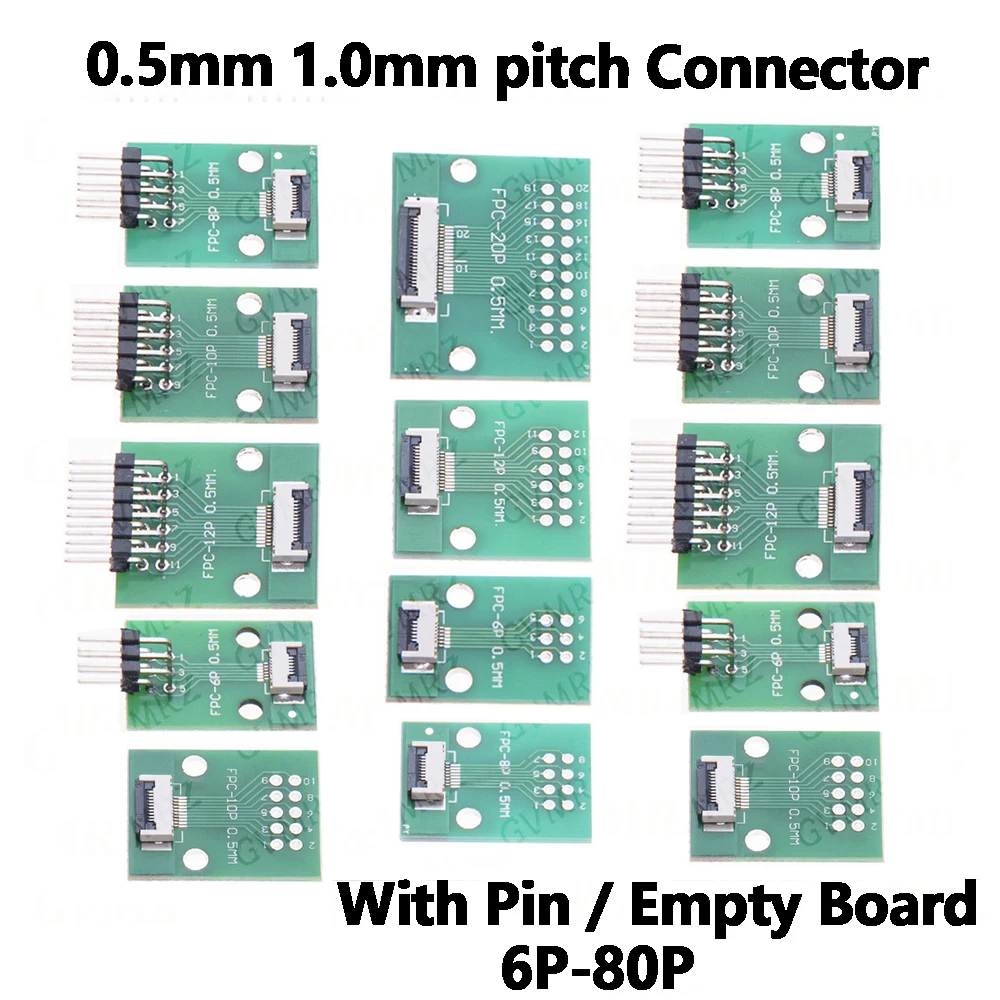 0.5mm 1.0mm pitch 20P 24P Connector SMT Adapter to 2.54mm hole FPC FFC Cable Welded board With Pin / Empty Board 6P 8P 10P 12P