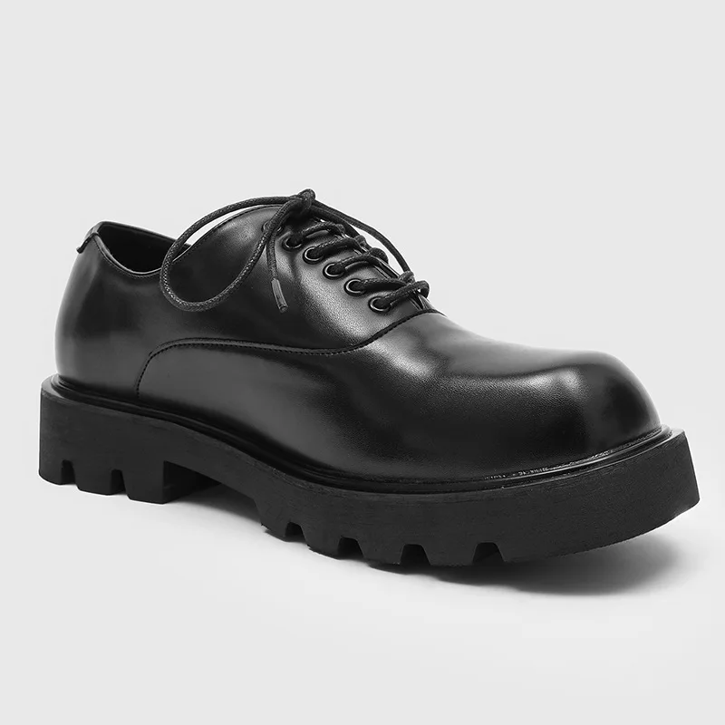 

High Quality Men‘s Leather Shoes Round Toe Lace-Up Chunky Low Top Business Casual Anti-Slip Oxford Shoes Designer Shoes Platform