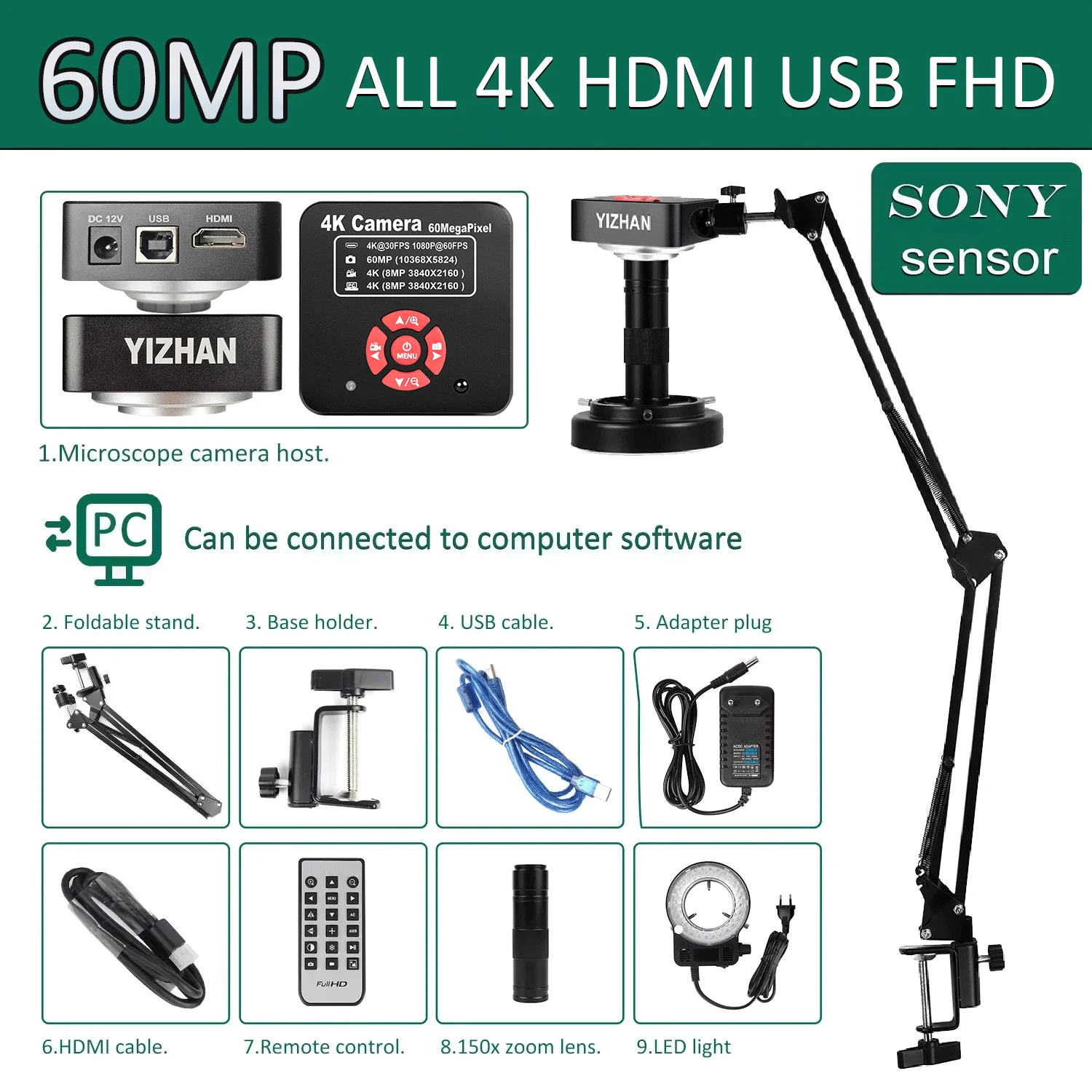 YIZHAN 48MP 4K Elektronica Soldeermicroscoop FULL HD 1080P HDMI Camera USB Software 1-150x Lensstandaard Verzending vanuit Europa