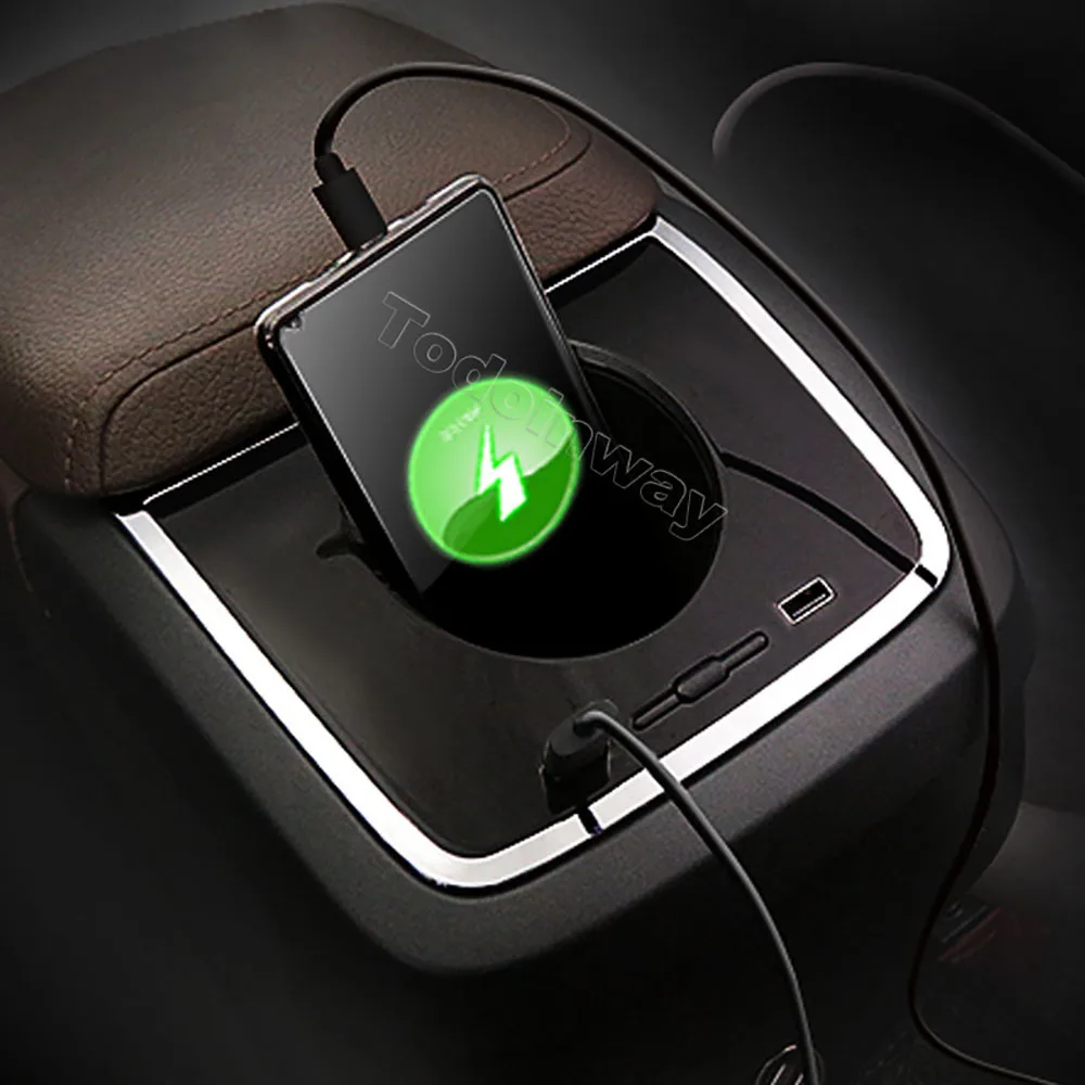 Car Shiny Rear Armrest Cup Holder Storage Box Usb Charging Port For Xc60 Xc90 S60 V60 2021-2024 Modify