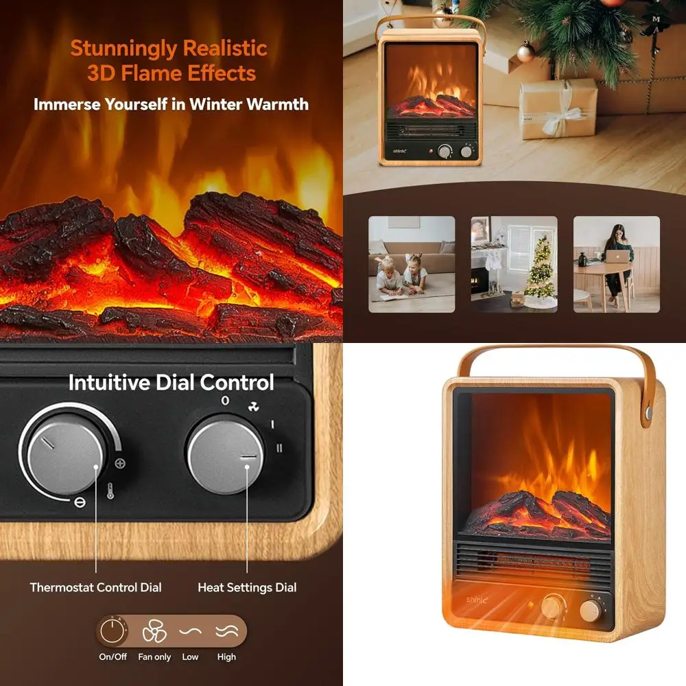 

1500W Indoor Fireplace Heater with Thermostat, 3D Flame & Crackling Sound, Ideal for Home or Office (Oak)
