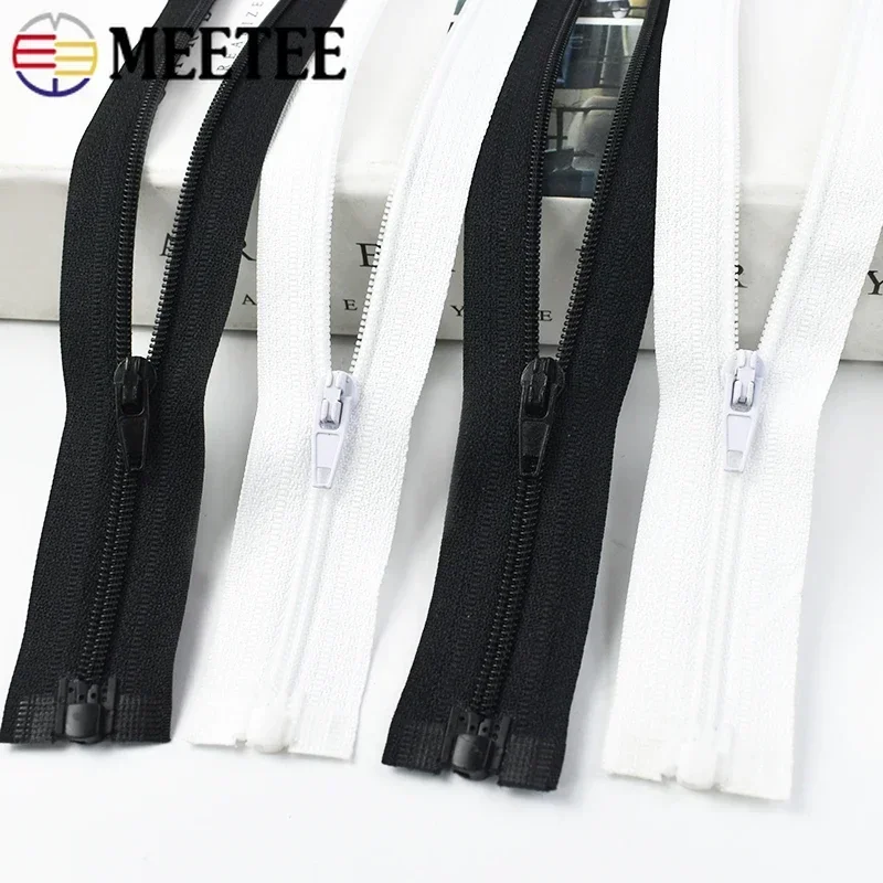 Meetee 5/10Pcs 40-300cm 3# Nylon Zipper Black White Open-end Zippers Down Jacket Coat Shoes Auto Lock Zips DIY Sewing Accessory