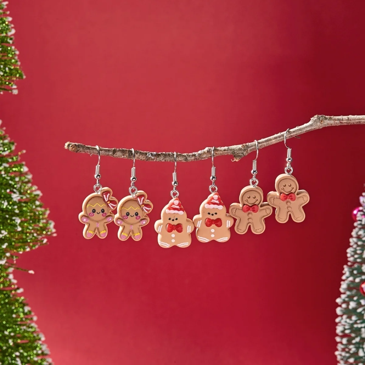 6 Paar/Set Weihnachts-Ohrringe aus Kunstharz mit Schleifen, Lebkuchenmann, Weihnachtsbaum, Schneemann, Pinguin, Weihnachtsmann für Damen, Weihnachtsschmuck – Detail 25