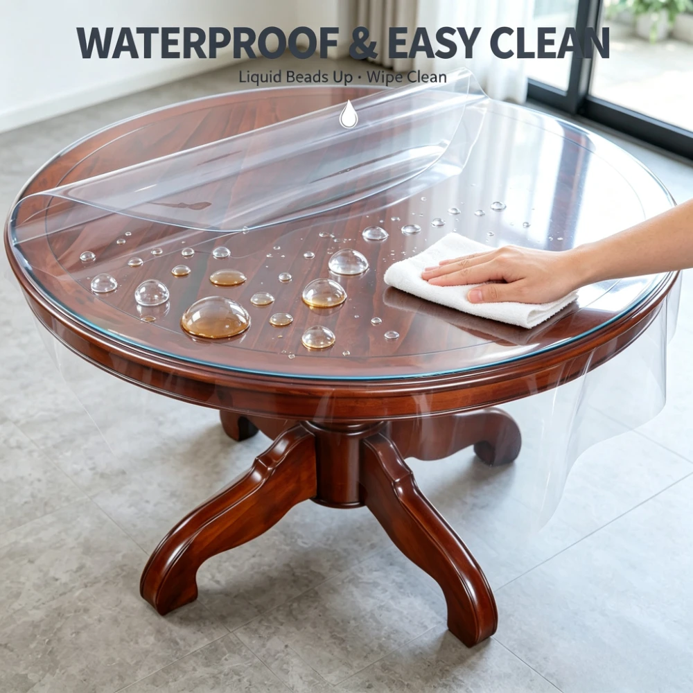 Transparent PVC Round Table Carpet Waterproof Tablecloth Kitchen Pattern Table Cover Glass Soft Cloth Dining Table Mat 1.0mm