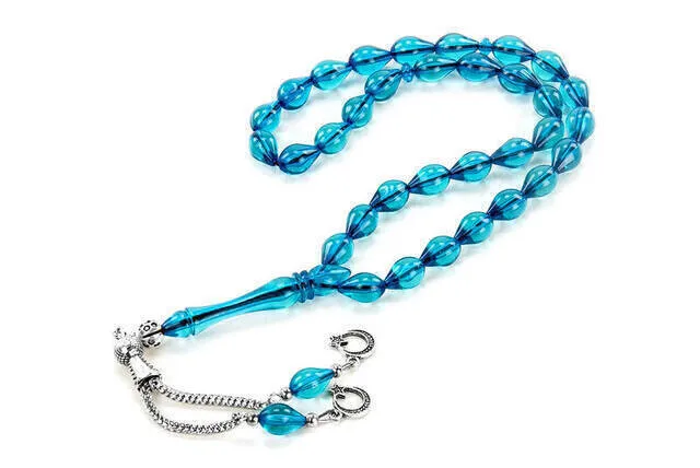 

IQRAH Drop Amber Looking 33 Pilgrimage Umrah Gift Rosary 10 Pcs Blue