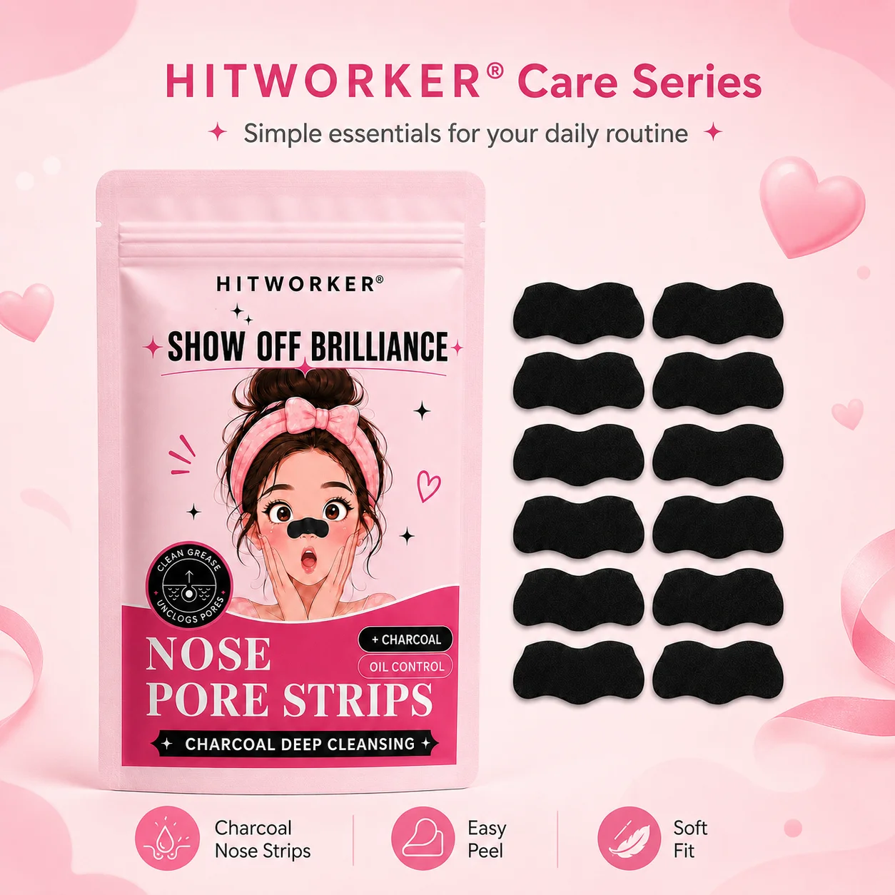 30Pcs Charcoal Nose Care Strips, Soft Fit Skin Routine Patch Set, Easy Home Use, Fresh Look, Travel Friendly
