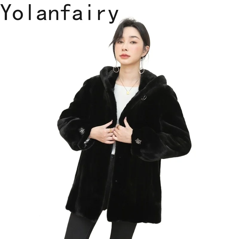

YOLANFAIRY Natural Fur Coat Woman 2025 Winter Genuine Whole Mink Real Fur Coats Elegant Wave Cut Hooded Warm Fur Jacket Abrigos