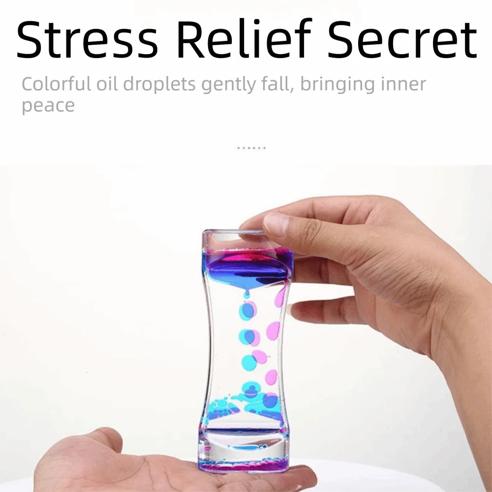 Picture 6: Double Colors Oil Hourglass Timer Creative Acrylic Floating Motion Bubble Timer Descending Sensory Bubble Visual Oil Hourglass