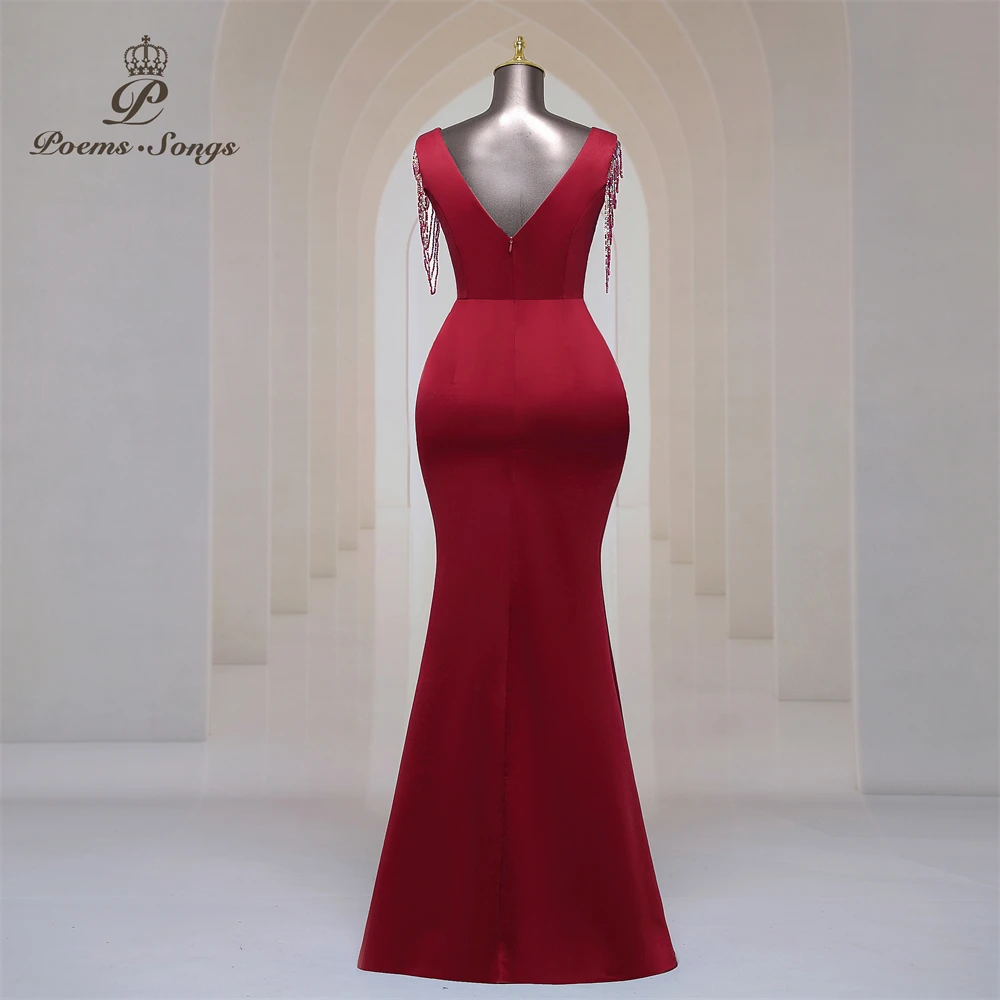 Elegant side slit Party dress for women Long Prom Dress Soft Satin shoulder Beading evening dresses Maxi Dress Evening gowns