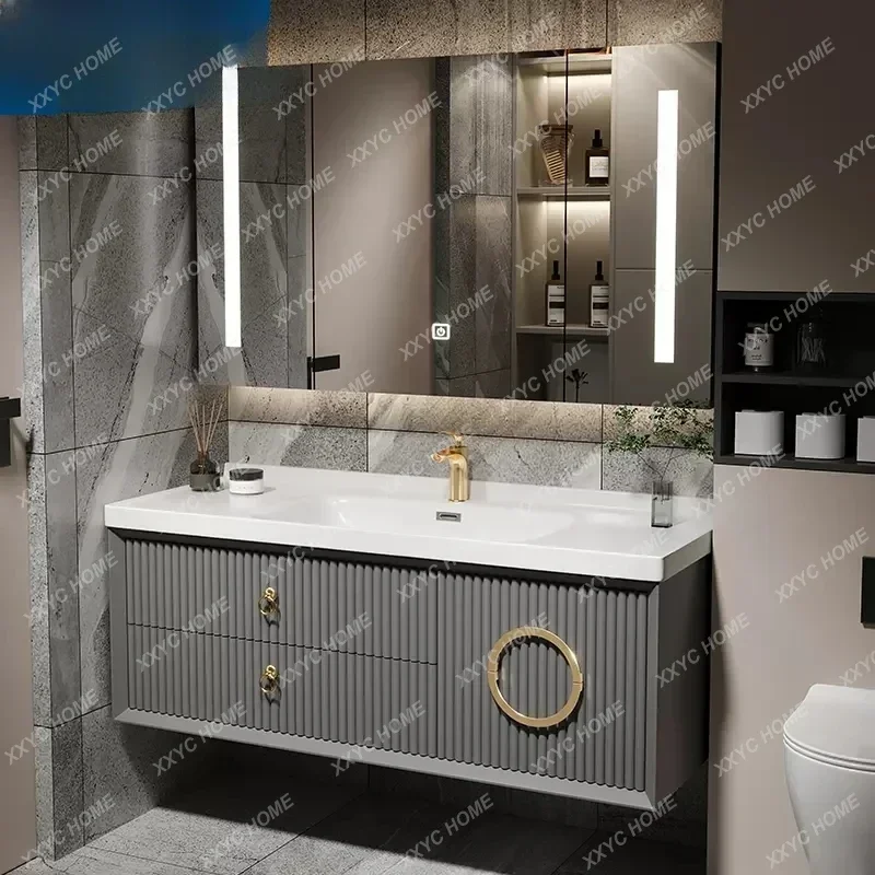 Ceramic Whole Washbin Stone Plate Bathroom Cabinet Combination Bathroom Hand Washing Washbasin Cabinet Combination Solid