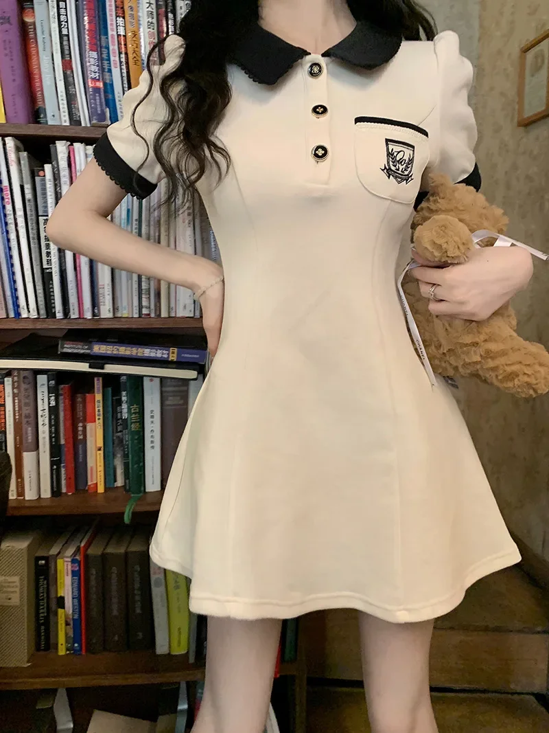 

Summer College Style POLP Collar Mini Dress for Women Japanese and Korean Fashion Harajuku Casual Sweet Slim Fit Dress Y2k