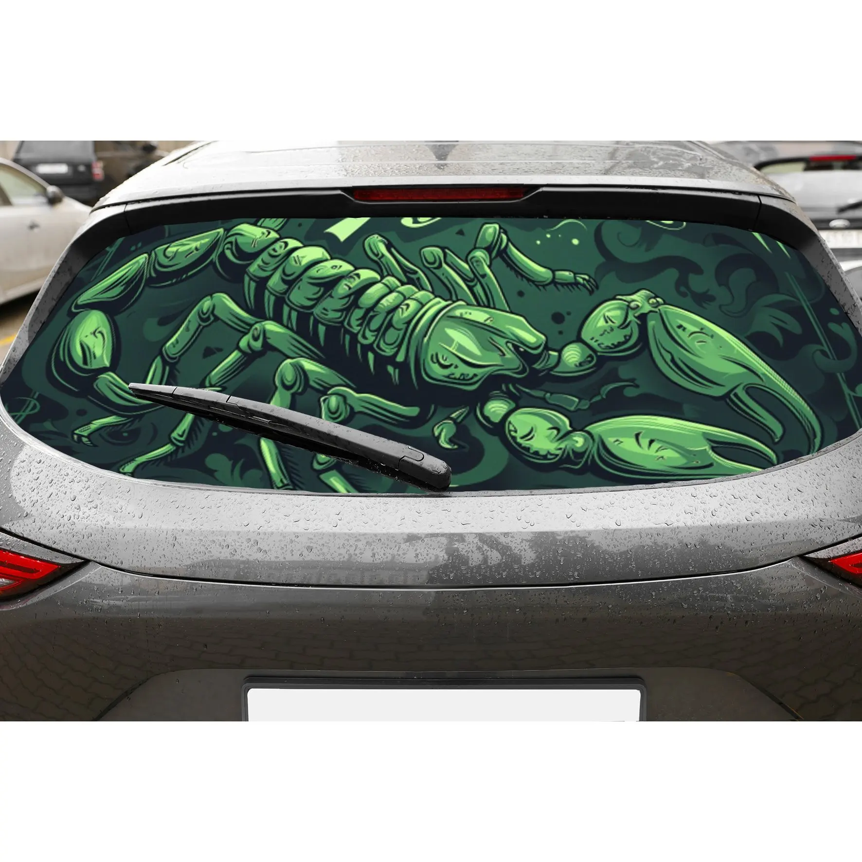 

Sci - Fi Mechanical Green Scorpion Car Rear Windshield Sticker Truck Window See Through Perforated Back Window Vinyl Wrap Decal