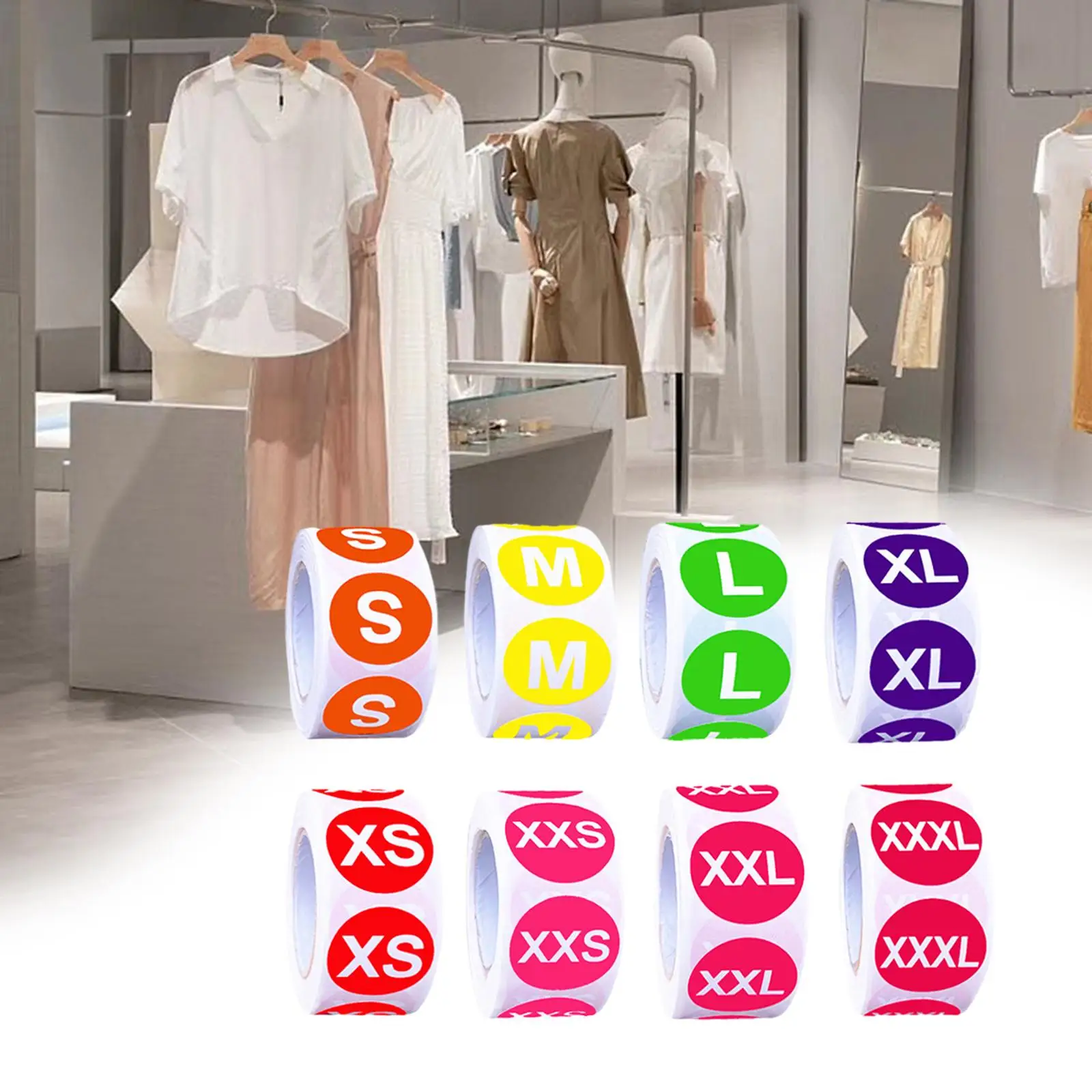حجم الملابس ملصقا تسميات ، لون مشفرة لاصق ملابس مستديرة تي شيرت التحجيم ملصقات ، 1 "، 8 لفة ، 4000 قطع