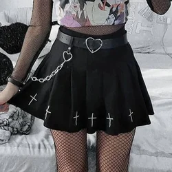 Women High Waist Gothic Punk Mini Skirts Ladies Cross Pattern Mini Pleated Skirt Dark Style Club Party Streetwear Cosplay
