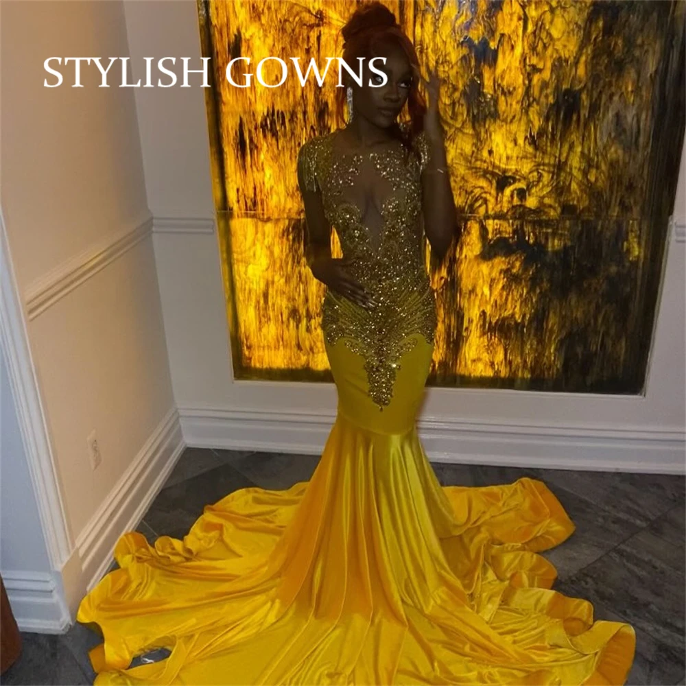 

Роскошные длинные платья для выпускного вечера с золотыми кисточками и кристаллами из бисера, вечернее платье с круглым вырезом, платья русалки для дня рождения для черных девочек по индивидуальному заказу