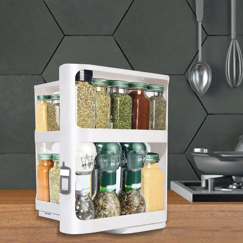 Pull & Rotate Spice Rack Organizer 28x13x27 CM Storage Shelf Cabinet Caddy For Spices Kitchen Cabinet Storage Solution