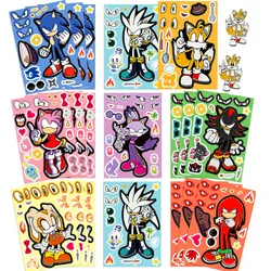 Cartoon 8 Sheets Anime Sonic The Hedgehog Puzzle Stickers Kawaii Make A Face Book Stickers Cute DIY Funny Sticker Toy Kids Gift