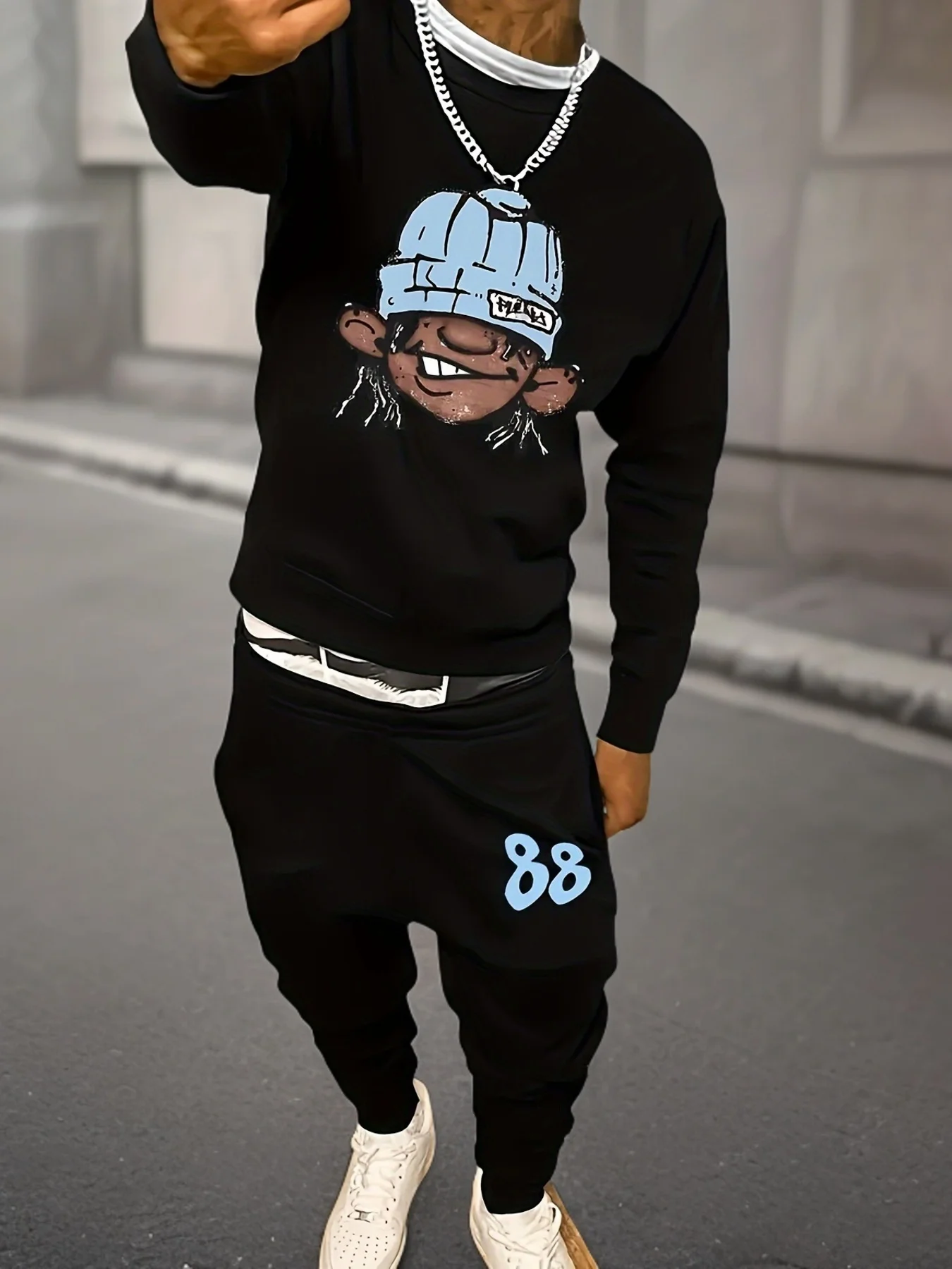 Men's Long Sleeve Long Pants with 3D Printings for Autumn and Winter Comfortable and Warm Casual Roller Skating Hip-Hop Streetwe