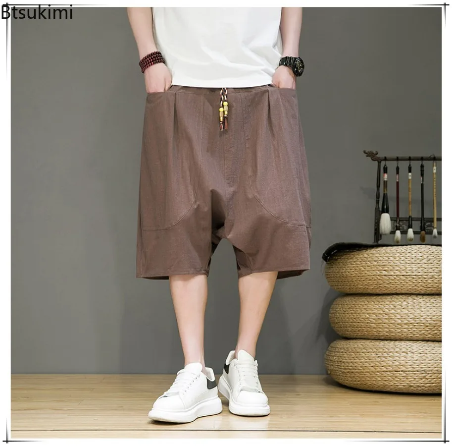 Men's Summer Solid Retro Shorts Pants Chinese Style Cotton and Linen Short for Men Joggers Loose Trousers Large Size Shorts New