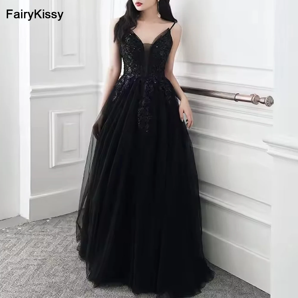 

FairyKissy Black Prom Dress Sexy Deep V-Neck Backless Evening Gowns 2025 New Style Socialite French Dress Birthday Party Gowns