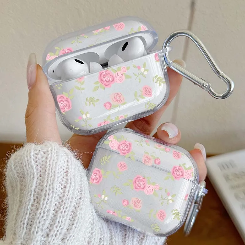 

Wireless Bluetooth Case for AirPods Pro and Pro2 AirPods1/2 AirPods3 AirPods4 TPU Flower Pattern Earphone Cover with Keychain